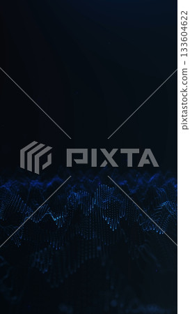 Blue vertical frequency waves for mobile wallpapers and sci-tech interface design. Smooth futuristic data visualization in tall smartphone format. 133604622