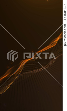 Golden flowing lines in premium vertical format for mobile screens. Luxury elegant waves on dark glossy background for stylish smartphone visuals. 133604623