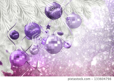 Christmas tree with purple decorations Christmas tree with purple decorations 133604798