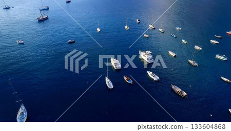 High angle view of boats in sea 133604868