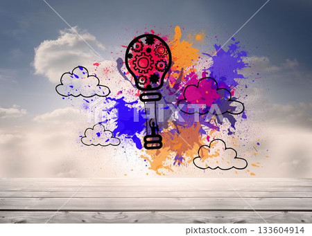 Hot air balloon on splashes in sky 133604914