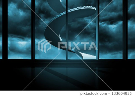 Winding staircase in blue sky Winding staircase in blue sky 133604935