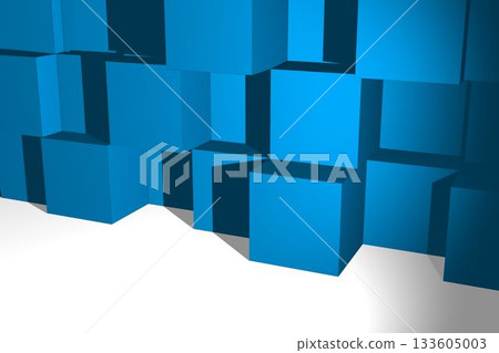 Abstract 3D render is showing cube cluster forming grid with soft shadows on white plane 133605003