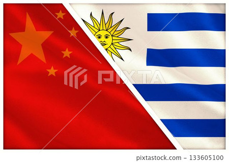 Cut out of Chinese and Uruguay flags Cut out of Chinese and Uruguay flags 133605100
