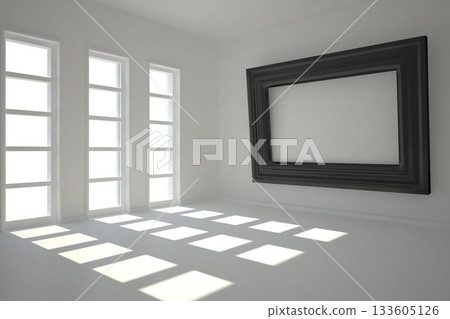 Dark white room with frame at wall Dark white room with frame at wall 133605126