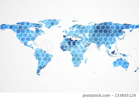 Background with hexagons and world map 133605129