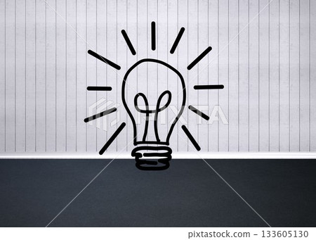 Light bulb graphic in empty grey room Light bulb graphic in empty grey room 133605130