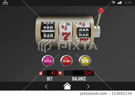 Slot machine with numbers and text on mobile display 133605134