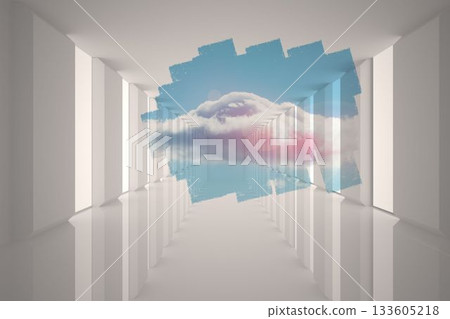 Abstract screen in room showing cloudy sky 133605218