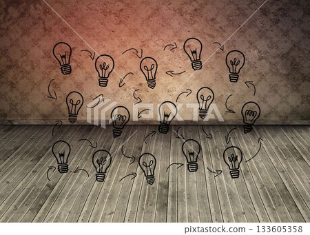 Light bulbs graphic on brown wallpaper background Light bulbs graphic on brown wallpaper background 133605358