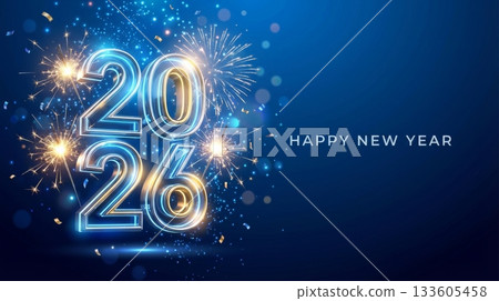Blue 3D New Year Banner 2026 133605458