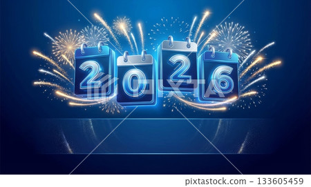 Blue 3D New Year Banner 2026 133605459