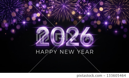 Black Background Fireworks 2026 Banner 133605464