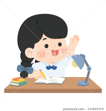 Illustration of Girl Doing Homework 133605478
