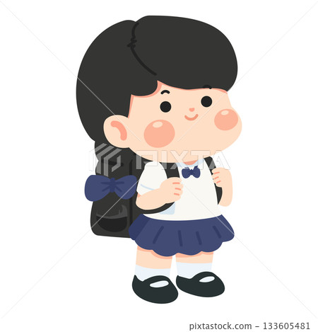 Illustration of Schoolgirl in Uniform with Backpack 133605481