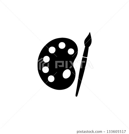 paint palette and brush silhouette black art tool icon on white background 133605517