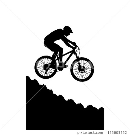 mountain biker silhouette riding uphill on steep slope isolated on white background mountain biker silhouette riding uphill on steep slope isolated on white background 133605532