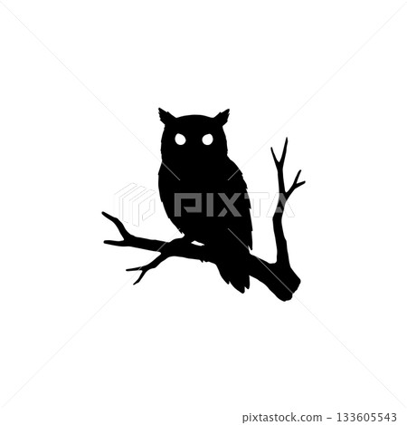 owl silhouette icon bird nocturnal wildlife tree branch night illustration 133605543