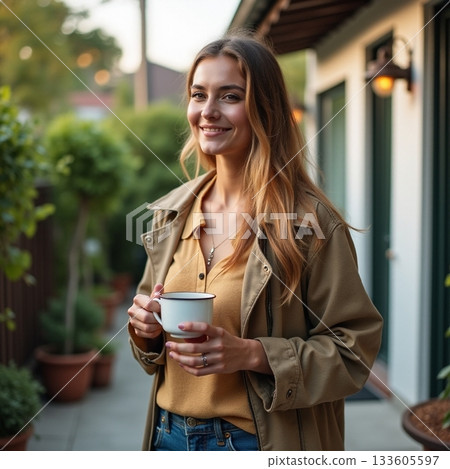Enjoying a warm drink in a cozy outdoor setting Generative AI Enjoying a warm drink in a cozy outdoor setting Generative AI 133605597