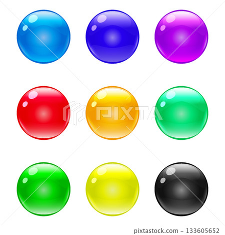 Set of glass ball sphere colorful shiny glass, glossy bubble 133605652