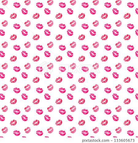 Seamless pattern of watercolour red and pink kisses. Red lip prints. Seamless pattern of watercolour red and pink kisses. Red lip prints. 133605673