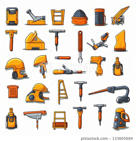 Construction Tools and Equipment Illustration Set. Building Industry Iconography. 133605684