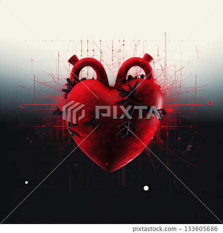 Heart Illustration with Red Accents and Abstract Lines, Symbol of Love and Passion Heart Illustration with Red Accents and Abstract Lines, Symbol of Love and Passion 133605686