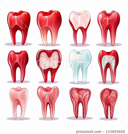 Tooth Decay Stages Dental Health Problems and Treatment. Isolated on White Background 133605688