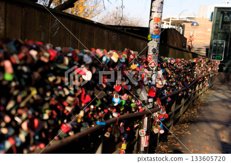 Lovers' vows crammed into the walkways of Namsan Park 133605720