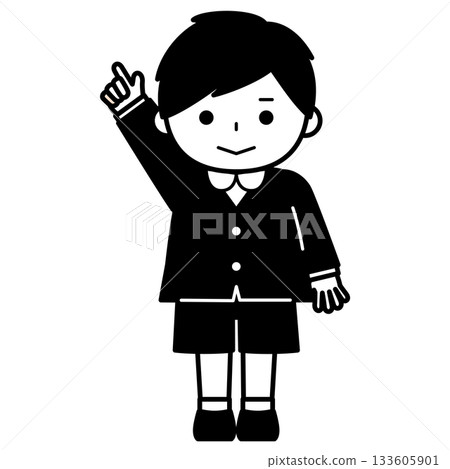 Boy raising his hand and pointing 133605901