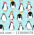pattern with cute penguins and snowflakes on  blue background. 133606078