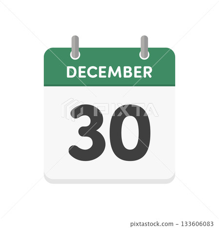 12月30日 - 12月30日每日日曆圖示 - 英文日曆，日期為12/30 133606083