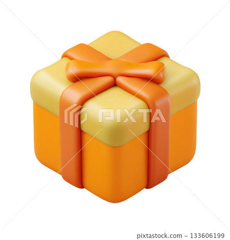 3D gift box icon with vibrant ribbon and bow perfect for celebration, holiday, birthday, and gift-giving concept in digital design 133606199