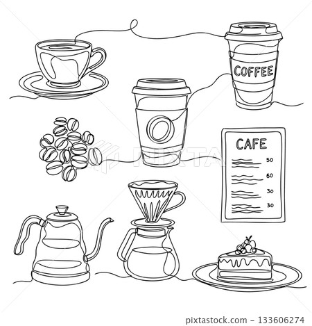 Cafe motif set (line art) 133606274