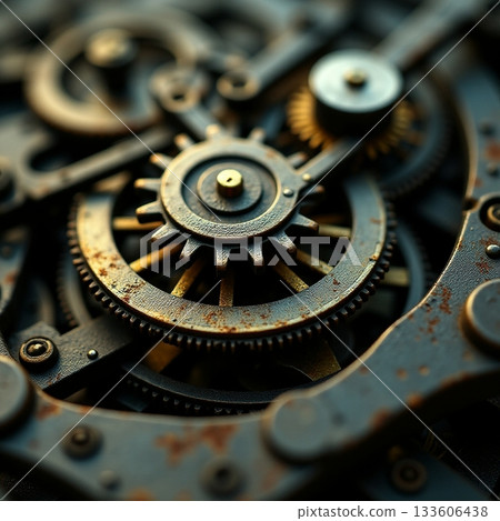 Intricate gears create harmony in a vintage clock Generative AI 133606438