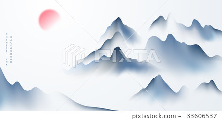 Modern design vector illustration of beautiful Chinese ink landscape painting. 133606537