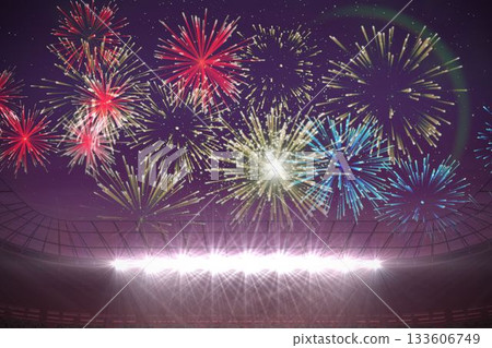 Fireworks exploding over football stadium 133606749