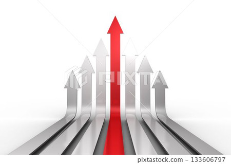 Red arrow pointing up with grey arrows 133606797