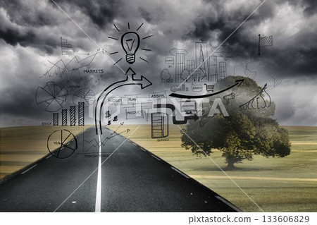 Black white graphic over landscape background Black white graphic over landscape background 133606829