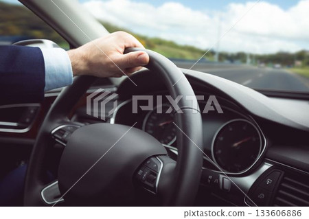 Close-up of steering wheel 133606886