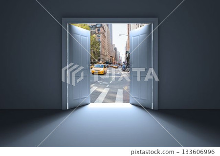 Digital image of door opening at street Digital image of door opening at street 133606996