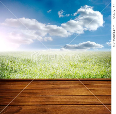 Wooden planks against field Wooden planks against field 133607038