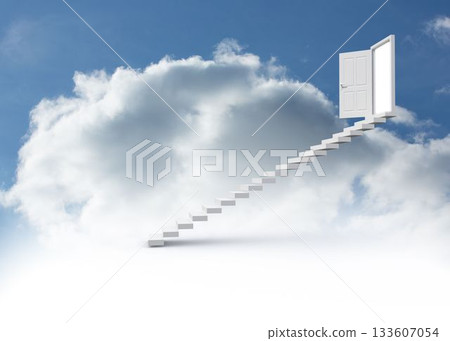 Steps leading to open door in the sky Steps leading to open door in the sky 133607054
