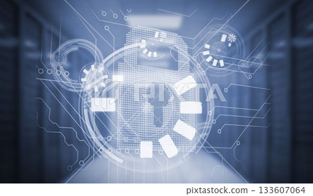 White lock on circuit board in hallway 133607064