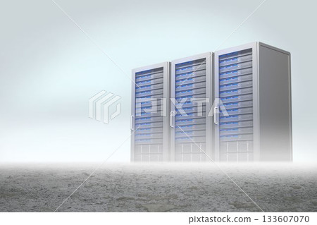 Server towers in desert setting Server towers in desert setting 133607070