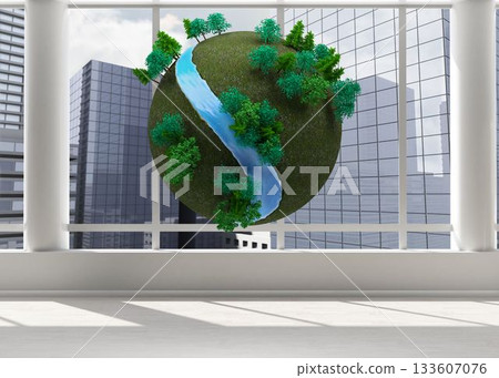 Earth with trees floating in room 133607076