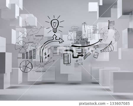 Graphic on grey background with cubes 133607085