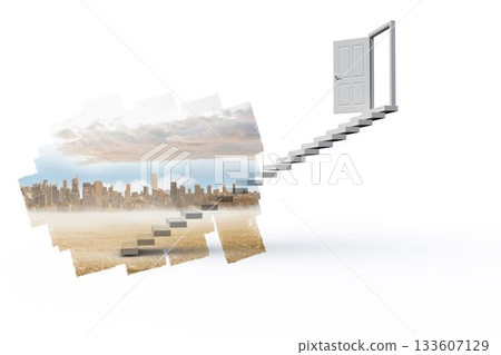 Abstract screen in room showing cityscape 133607129