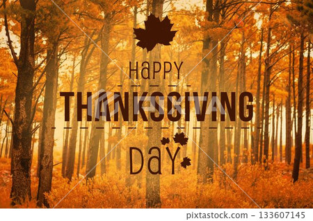 Thanksgiving text against woodland 133607145