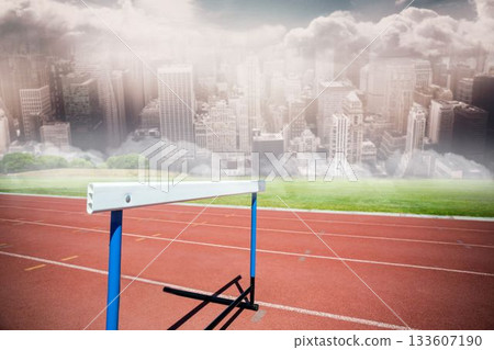 Composite image of track against city 133607190